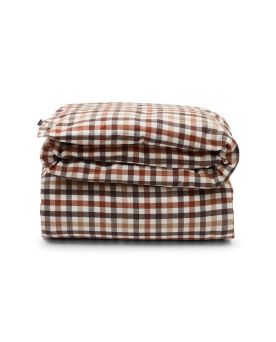 Rust Brown/White Checked Cott Flannel Duvet Cover- 140x220