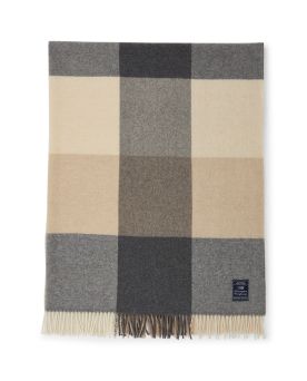 Checked Recycled Wool Throw- Beige/Gray 130x170
