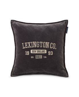 Logo Message Cotton Velvet Pillow Cover, Gray- 50x50