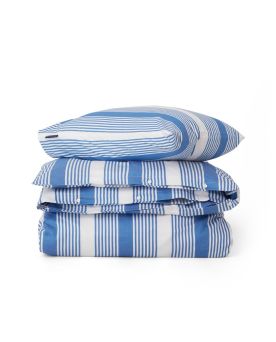 Striped Cotton Sateen Bed Set Sengesett Blue/White 140x220