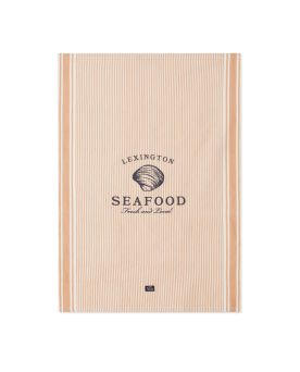 Seafood Striped & Printed Org Cotton Kitchen Towel Kjøkkenhåndkle Beige/White 50x70