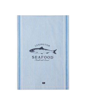 Seafood Striped & Printed Org Cotton Kitchen Towel Kjøkkenhåndkle Blue/White 50x70