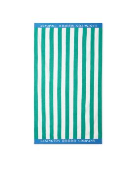 Striped Cotton Terry Beach Towel - Strandhåndkle Green/White/Blue 100x180