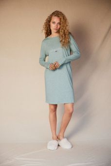 Hannah Cotton Modal Nightgown, Green Melange- L