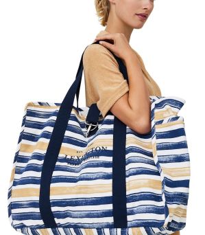 Madison Organic Cotton Beach Bag, Blue Multi Stripe