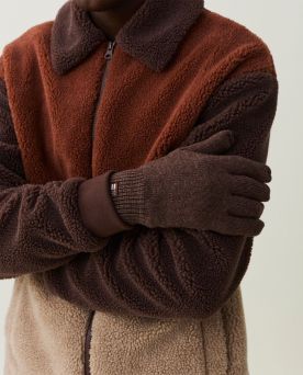 Cordwood Wool Blend Knitted Gloves, Brown Melange- S/ M
