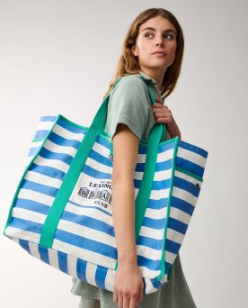Madison Organic Cotton Family Beach Bag Strandbag Blue/White Stripe One size