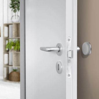 BESLAGSBODEN - Dørstopper for vegg, grå gummi/børstet rustfritt stål, selvklebende